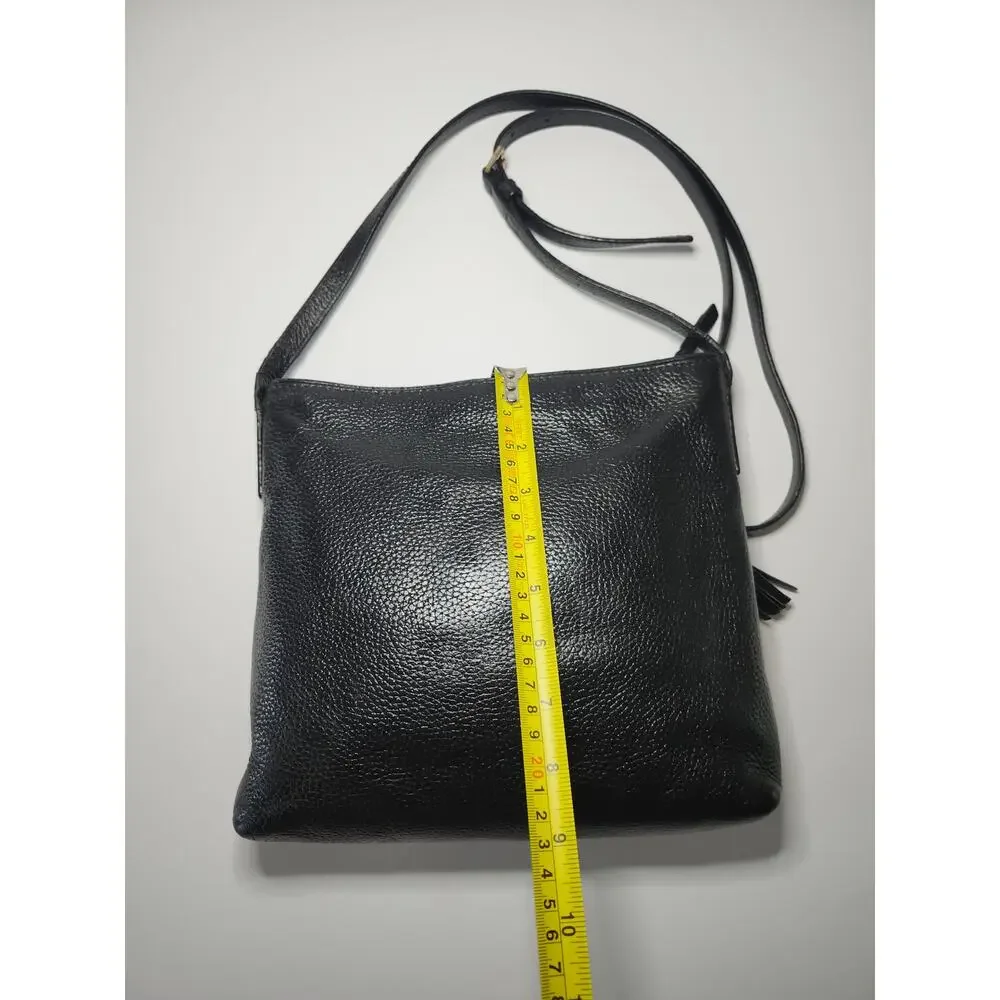 Kate Spade Crossbody Bag Black Leather Gold Tassel Minimalist Pebbled